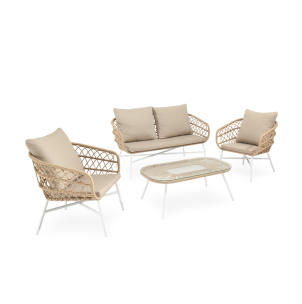 Conjunto Jardín NYDE 4P/Sofá+Sillones+Mesa Cent, Beige/Blanco- Vackart