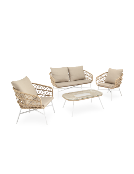 Conjunto Jardín NYDE 4P/Sofá+Sillones+Mesa Cent, Beige/Blanco- Vackart