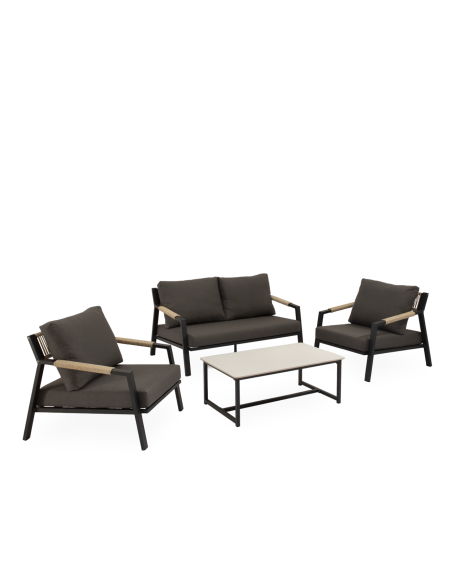 Conjunto de Jardín NEO 4P/ Sofá+Sillones+Mesa Centro / Negro - Vackart
