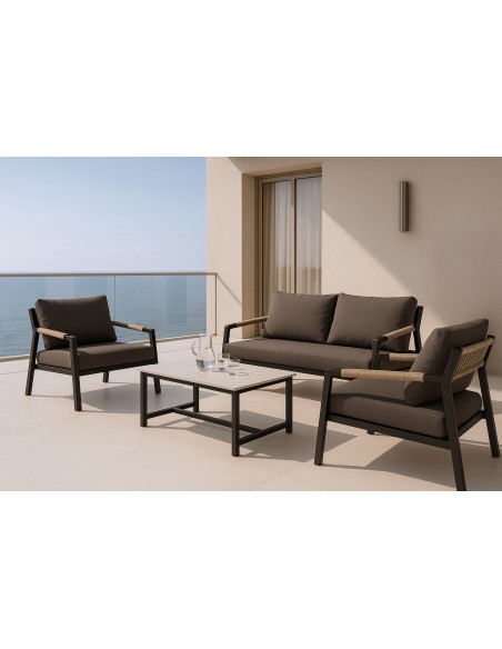 Conjunto de Jardín NEO 4 Piezas / Sofá + Sillones + Mesa de Centro / Negro