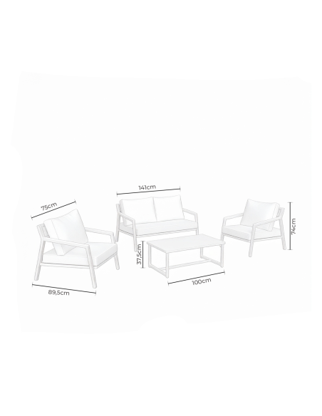 Conjunto de Jardín NEO 4 Piezas / Sofá + Sillones + Mesa de Centro / Blanco