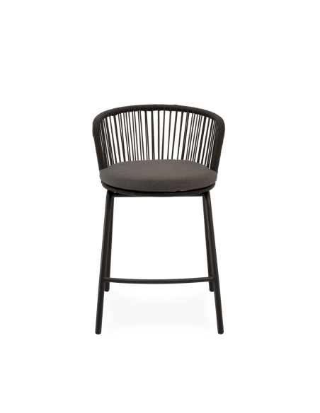 Taburete Alto Exterior THEO 64,5 cm, Metal / Cuerda Antracita