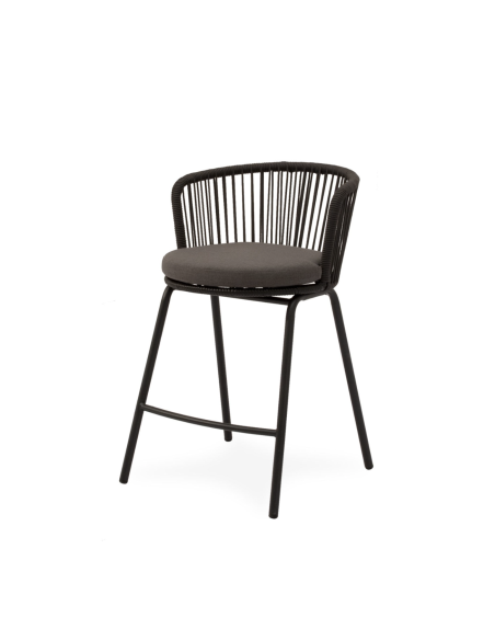 Taburete Alto Exterior THEO 64,5cm, Metal / Cuerda Antracita - Vackart