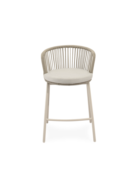 Taburete Alto Exterior THEO 64,5 cm, Metal / Cuerda Beige