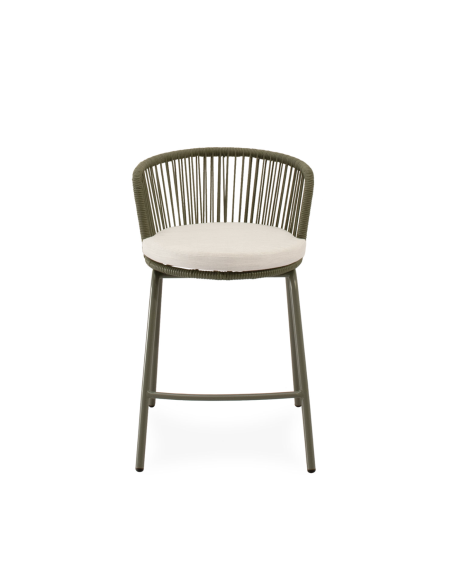 Taburete Alto Exterior THEO 64,5 cm, Metal / Cuerda Verde