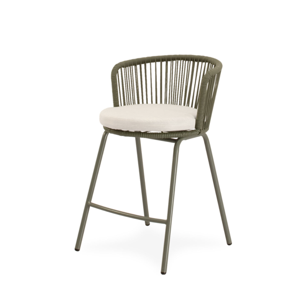 Taburete Alto Exterior THEO 64,5 cm, Metal / Cuerda Verde - Vackart