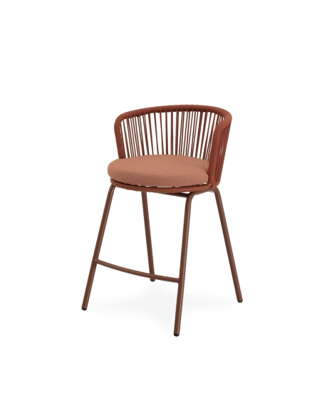 Taburete Alto Exterior THEO 64,5cm, Metal / Cuerda Terracota - Vackart