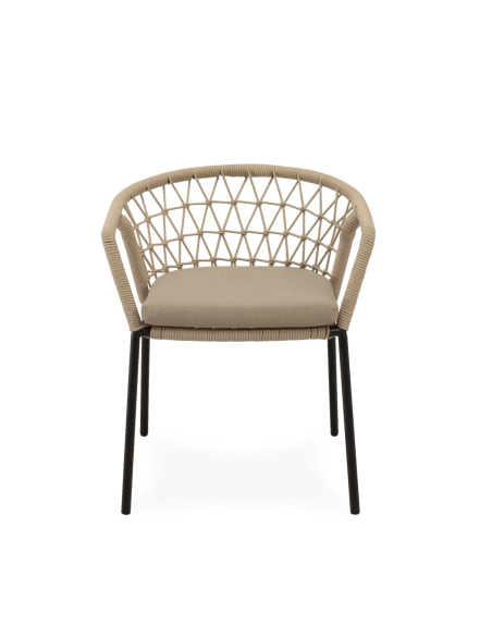 Silla Exterior WELLS, Metal Negro / Cuerda Beige