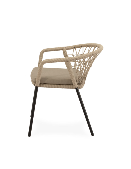 Silla Exterior WELLS, Metal Negro / Cuerda Beige