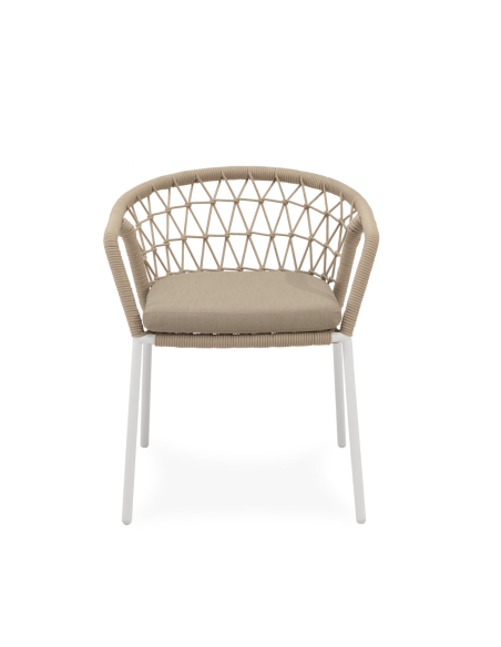Silla Exterior WELLS, Metal Blanco / Cuerda Beige