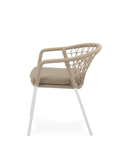 Silla Exterior WELLS, Metal Blanco / Cuerda Beige