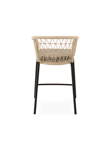 Taburete Alto Exterior WELLS 65 cm, Metal Negro / Cuerda Beige