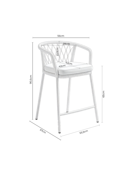 Taburete Alto Exterior WELLS 65 cm, Metal Negro / Cuerda Beige