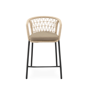 Taburete Alto Exterior WELLS 65 cm, Metal Negro/Cuerda Beige - Vackart 2