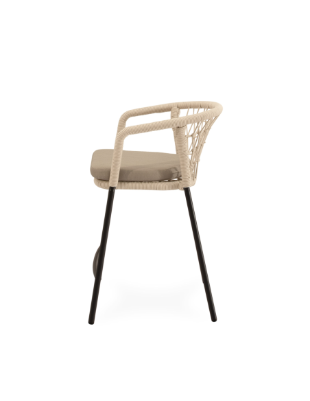 Taburete Alto Exterior WELLS 65 cm, Metal Negro / Cuerda Beige