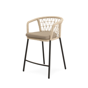 Taburete Alto Exterior WELLS 65 cm, Metal Negro/Cuerda Beige - Vackart