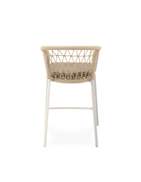 Taburete Alto Exterior WELLS 65 cm, Metal Blanco / Cuerda Beige