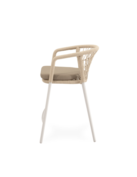 Taburete Alto Exterior WELLS 65 cm, Metal Blanco / Cuerda Beige