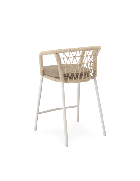 Taburete Alto Exterior WELLS 65 cm, Metal Blanco / Cuerda Beige