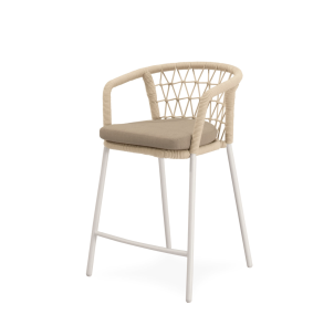 Taburete Alto Exterior WELLS 65 cm, Metal Blanco/Cuerda Beige - Vackart