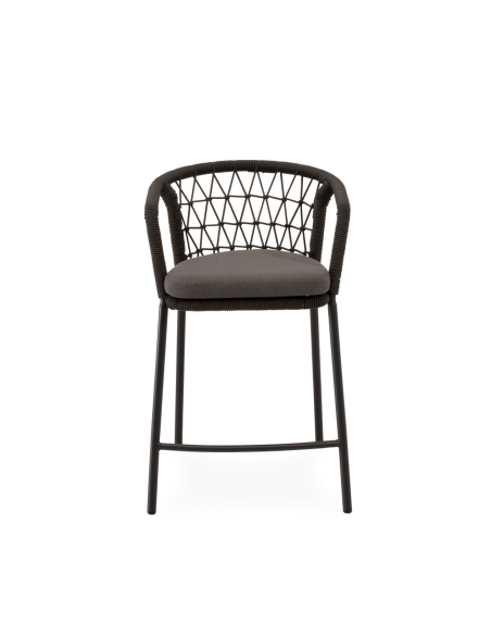 Taburete Alto Exterior WELLS 65 cm, Metal / Cuerda Antracita