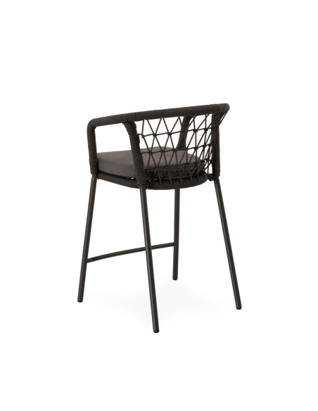 Taburete Alto Exterior WELLS 65 cm, Metal / Cuerda Antracita