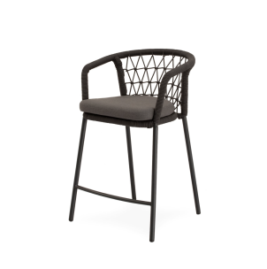 Taburete Alto Exterior WELLS 65 cm, Metal / Cuerda Antracita - Vackart