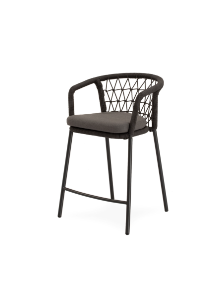 Taburete Alto Exterior WELLS 65 cm, Metal / Cuerda Antracita - Vackart