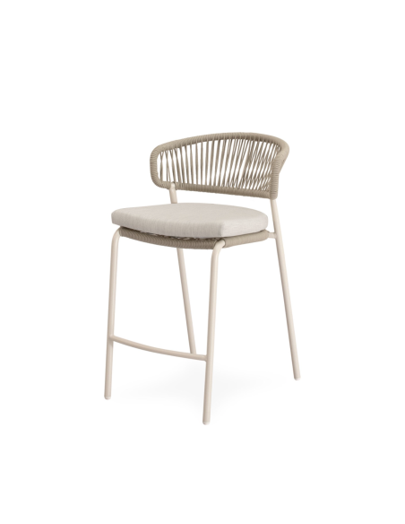 Taburete Alto Exterior ELLIS 68 cm, Metal / Cuerda Beige - Vackart