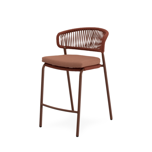 Taburete Alto Exterior ELLIS 68 cm, Metal / Cuerda Terracota - Vackart