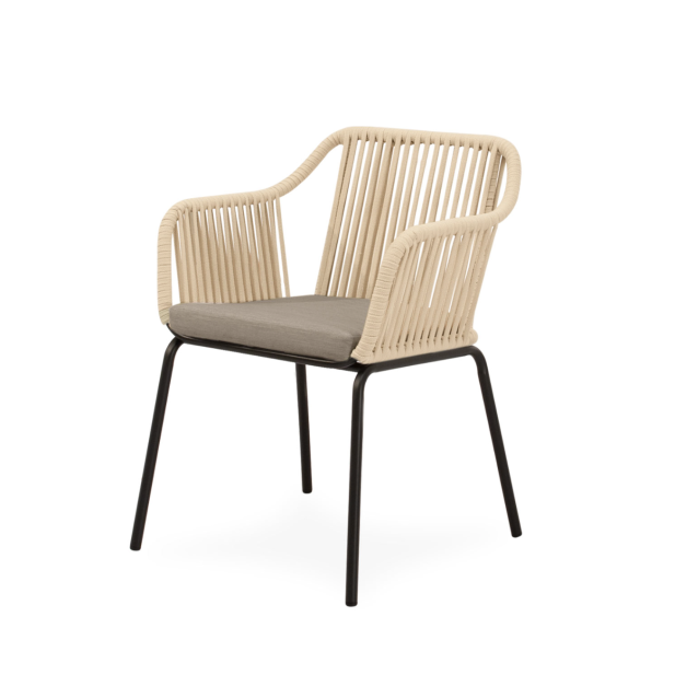 Silla Exterior AMIA, Metal Negro / Cuerda Beige - Vackart
