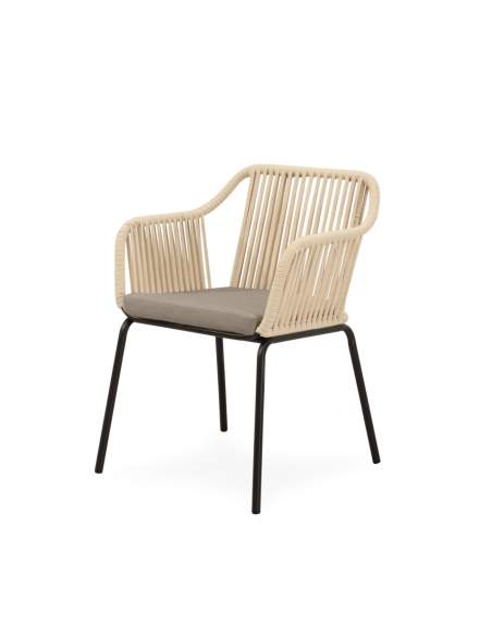 Silla Exterior AMIA, Metal Negro / Cuerda Beige - Vackart