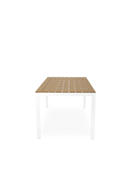 Mesa Exterior GYDA 180x86 cm, de Comedor, Metal Blanco / Polimadera Natural