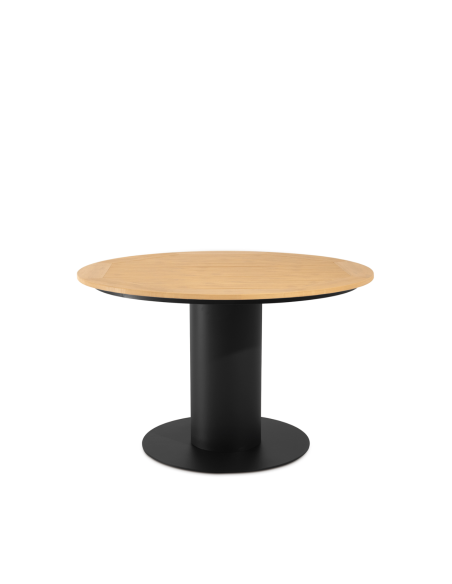 Mesa Ext IBEN Ø120 cm de Comedor, Metal Negro/Polimadera Nat - Vackart