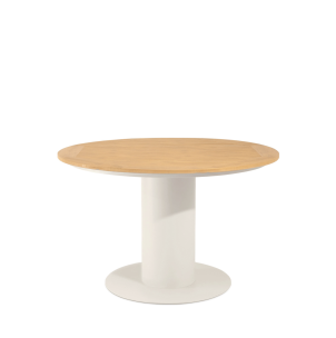 Mesa Ext IBEN Ø120 cm de Comedor, Metal Beige/Polimadera Nat - Vackart