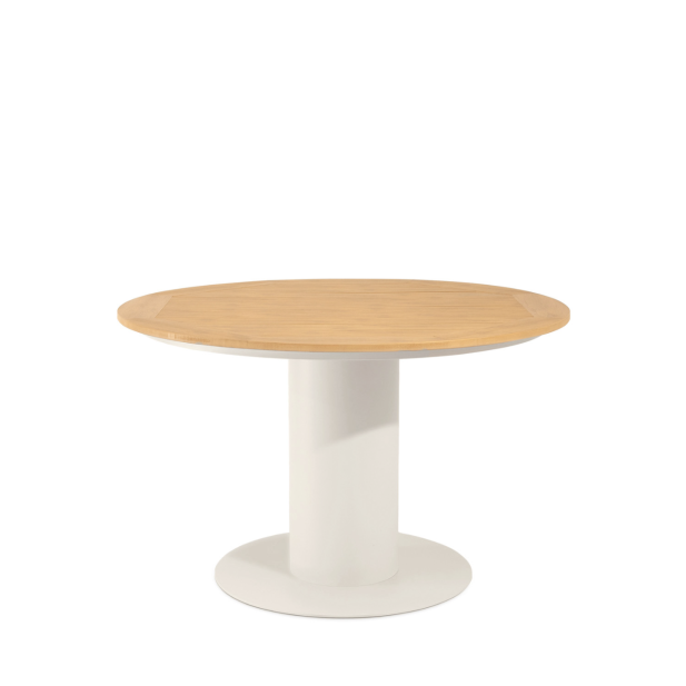 Mesa Ext IBEN Ø120 cm de Comedor, Metal Beige/Polimadera Nat - Vackart