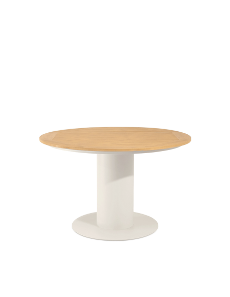 Mesa Ext IBEN Ø120 cm de Comedor, Metal Beige/Polimadera Nat - Vackart