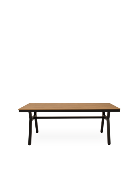 Mesa Exterior KAJA 200x88 cm, de Comedor, Metal Negro / Polimadera Natural