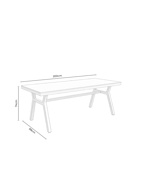 Mesa Exterior KAJA 200x88 cm, de Comedor, Metal Negro / Polimadera Natural