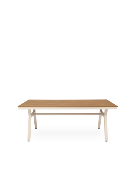 Mesa Exterior KAJA 200x88 cm, de Comedor, Metal Beige / Polimadera Natural