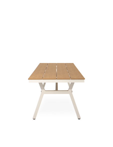Mesa Exterior KAJA 200x88 cm, de Comedor, Metal Beige / Polimadera Natural