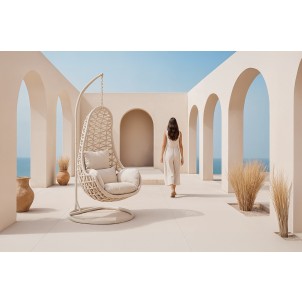 Sillón Colgante Ext MYNTE, Metal / Ratán Sintético Beige - Vackart 2