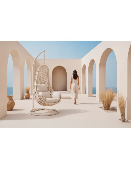 Sillón Colgante Exterior MYNTE, Metal / Ratán Sintético Beige