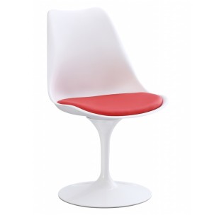Silla TULIP blanca, cojín rojo, Inspiración Tulip Chair de Eero Saarinen