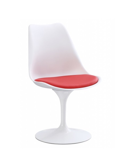 Silla TULIP blanca, cojín rojo, Inspiración Tulip Chair de Eero Saarinen