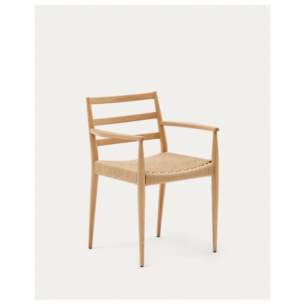 Silla Analy reposabrazos madera maciza de roble acabado natural asiento cuerda FSC 100% - Kave Home