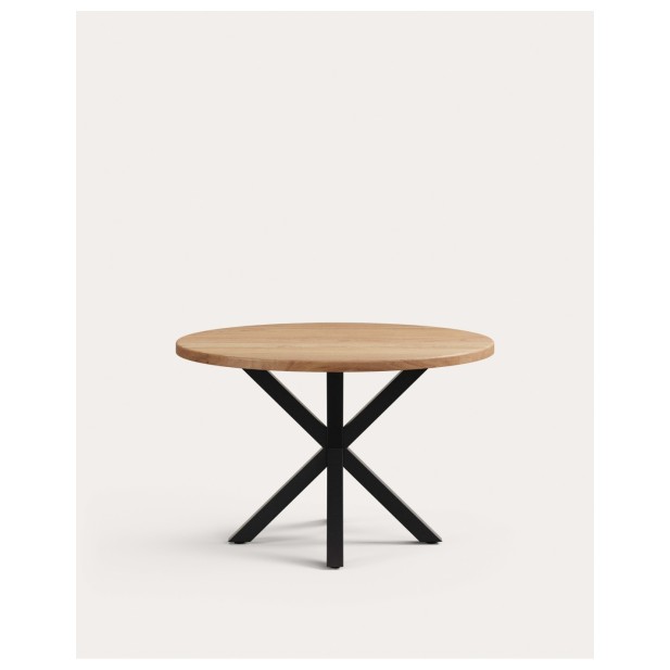 Mesa redonda Argo de madera maciza de acacia y patas de acero acabado negro Ø 120 cm - Kave Home