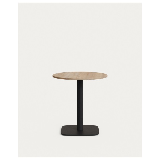 Mesa redonda Dina melamina acabado natural con pie de metal acabado pintado negro Ø68x70cm - Kave Home