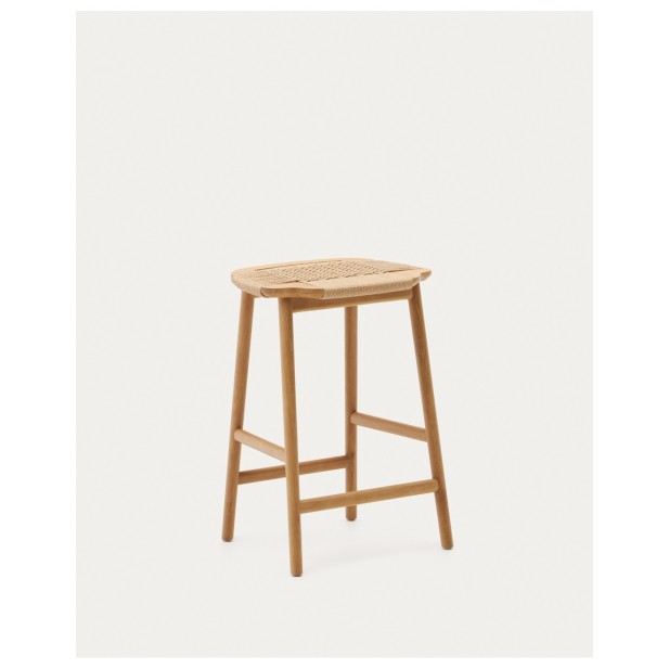 Taburete Enit de cuerda papel beige y madera maciza de roble acabado natural 65cm FSC Mix Credit - Kave Home