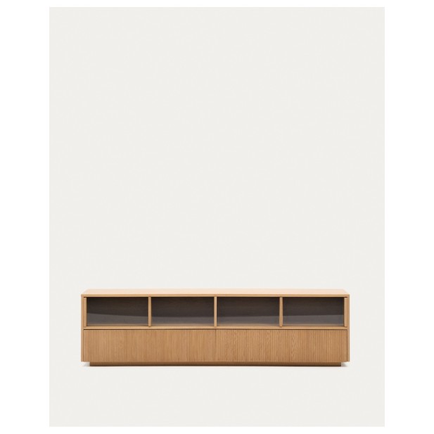 Mueble TV Helvine 4 puertas y 2 cajones chapa de roble y cristal templado 200x54cm FSC 100% - Kave Home